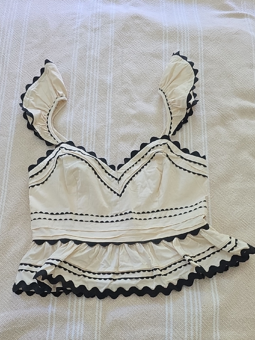 Petal & Pup Cream Peplum Camisole with Black Scallop Trim